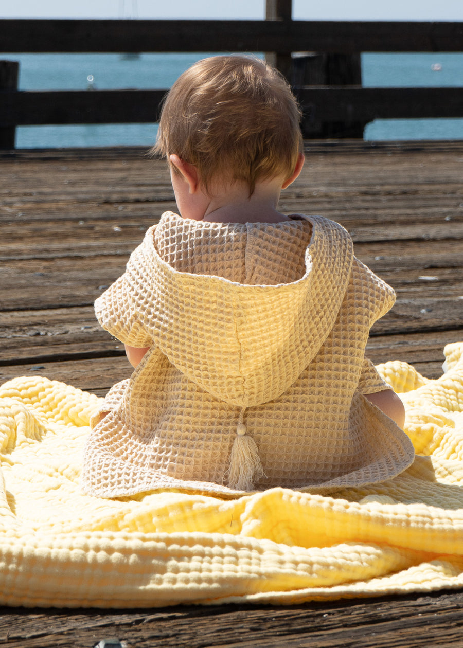 100% Organic Cotton Waffle Beach Poncho Dressing Gown - Sand (Infant)