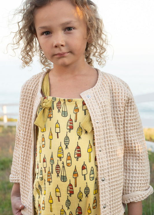 100% Organic Cotton Waffle Cardigan - Sand