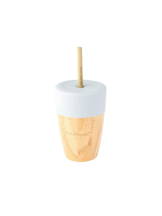 Bamboo cup with silicone straw lid