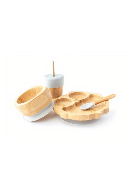 Owl plate, straw cup, bowl and spoon Gift set (Grey)