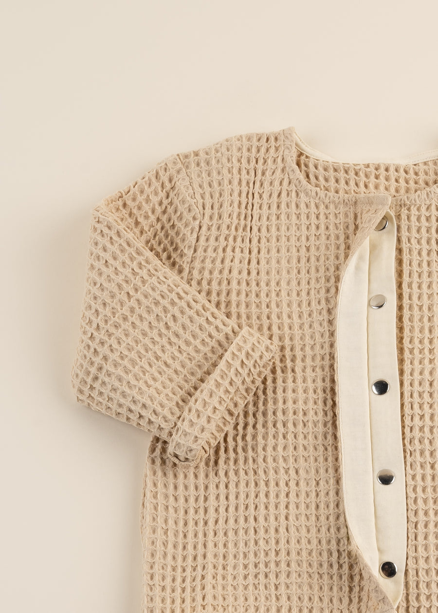100% Organic Cotton Waffle Cardigan - Sand