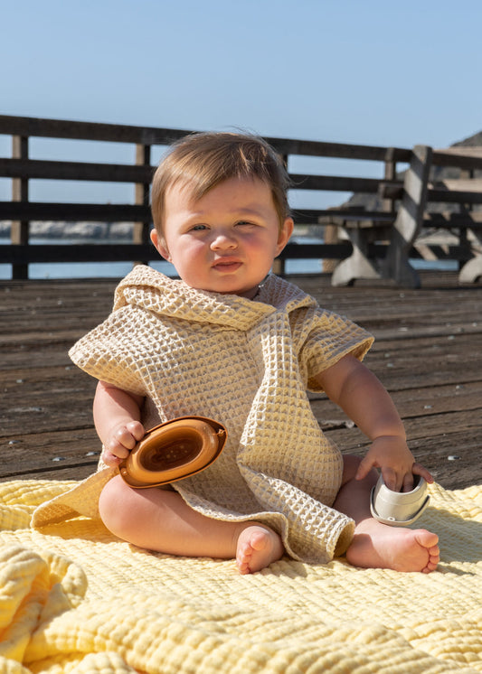 100% Organic Cotton Waffle Beach Poncho Dressing Gown - Sand (Infant)