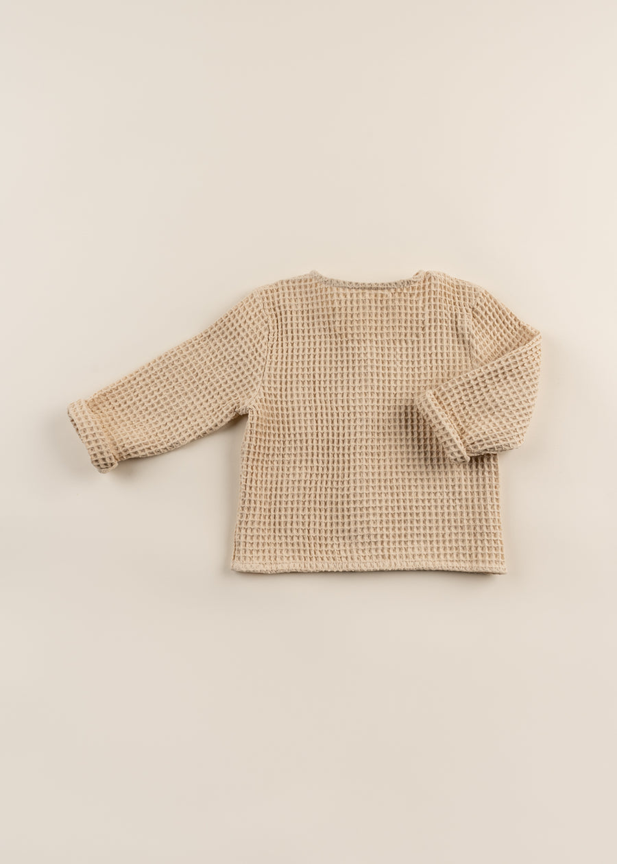 100% Organic Cotton Waffle Cardigan - Sand