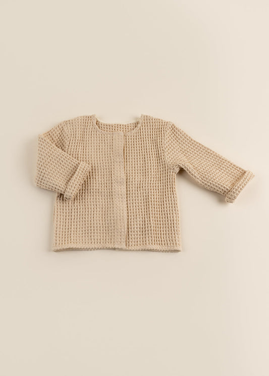 100% Organic Cotton Waffle Cardigan - Sand