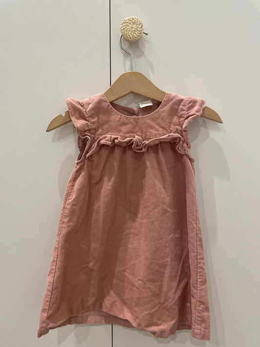 preloved - corduroy pink ruffle dress (9-12 months)
