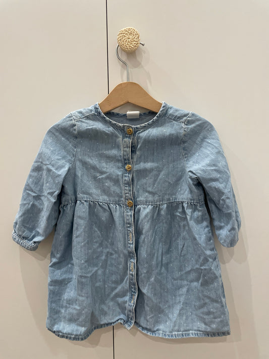 preloved - white dots denim button up shirt dress (9-12 months)