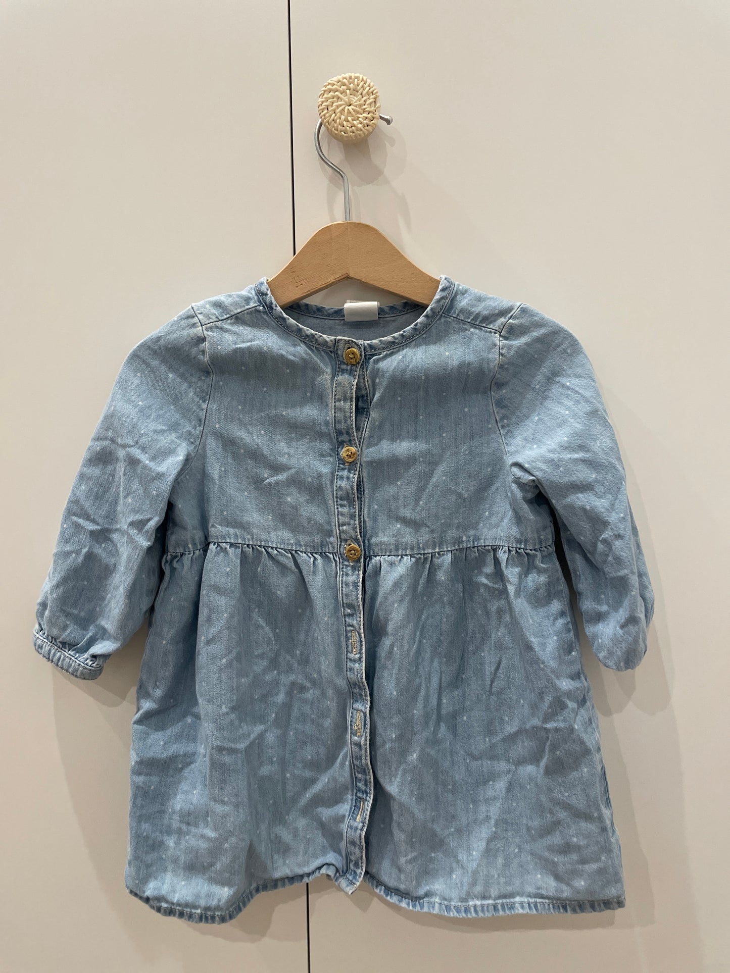 preloved - white dots denim button up shirt dress (9-12 months)