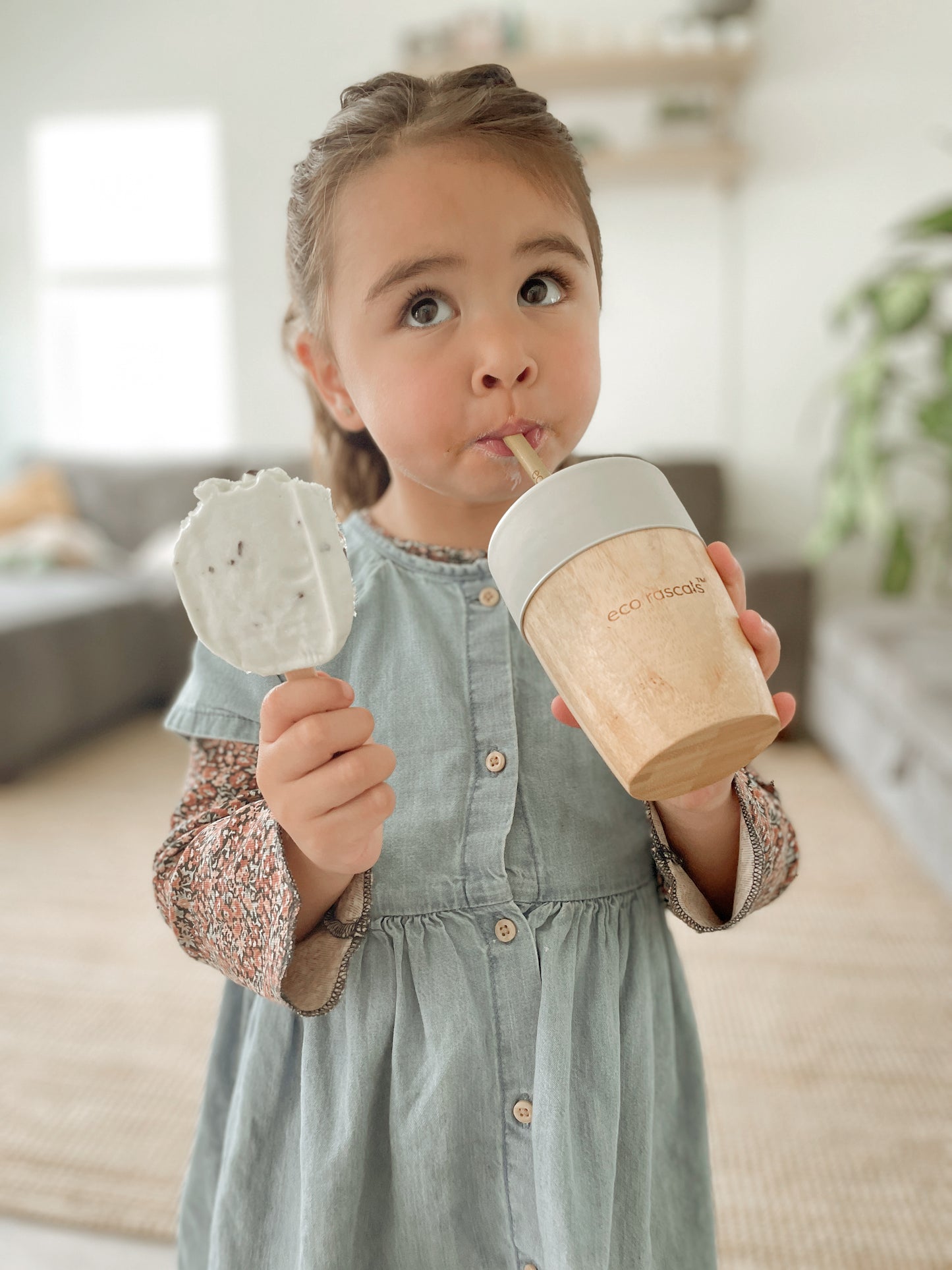 Bamboo cup with silicone straw lid