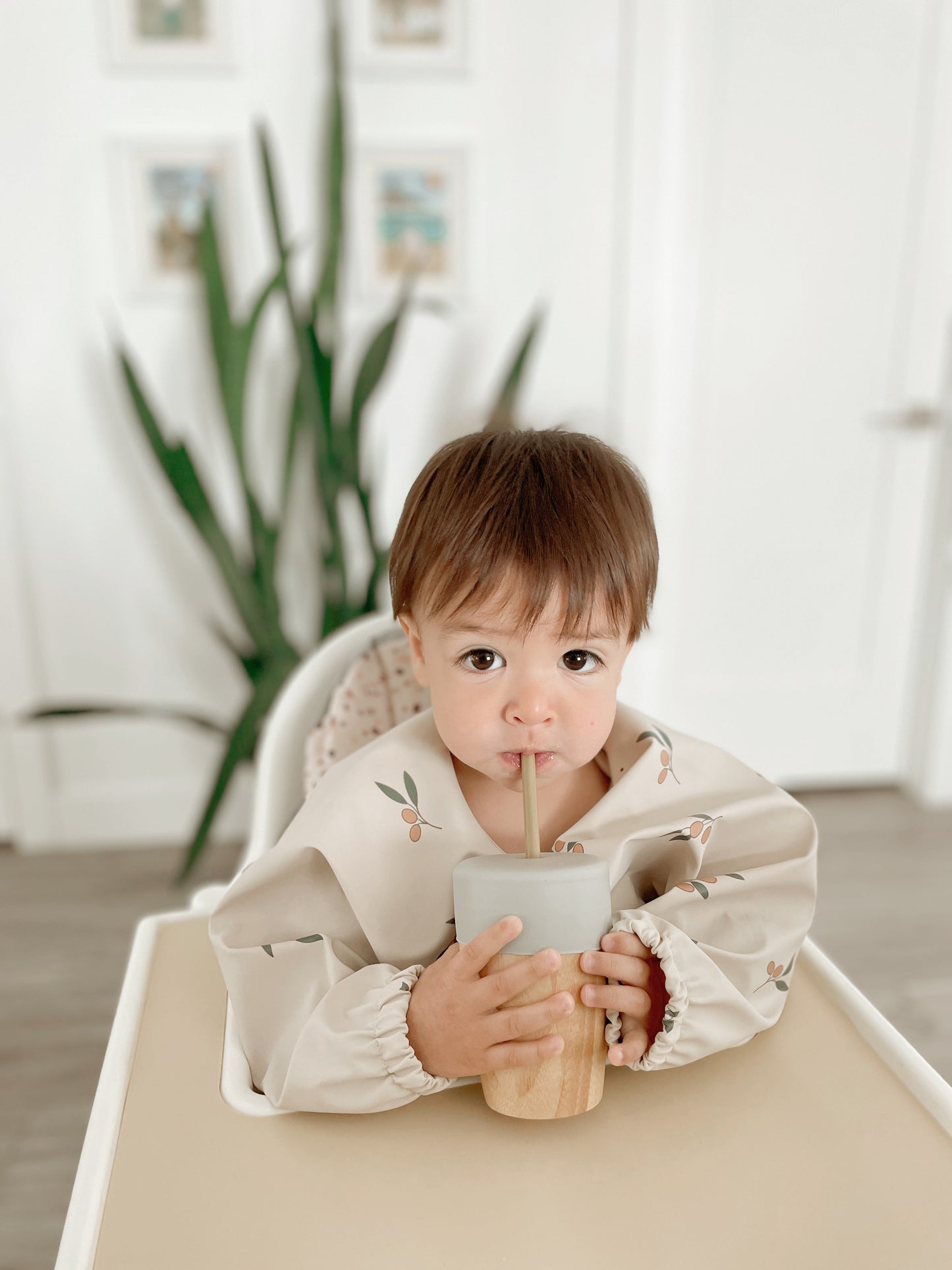 Bamboo cup with silicone straw lid